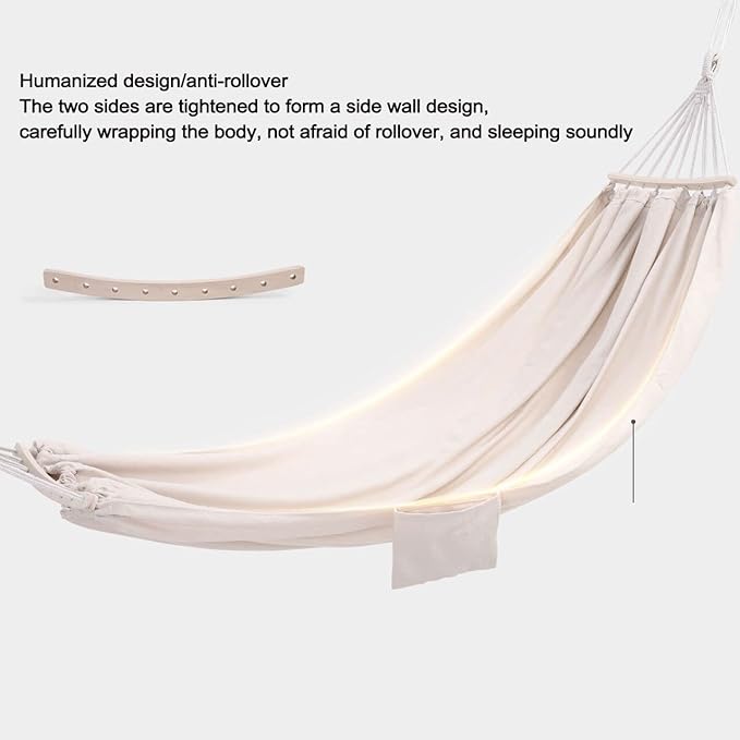 Outdoor Hammock with Spreader Bars, Portable Canvas Camping Hammock with Ropes, Adjustable Light Hammock with Carrying Bag, for Garden Patio Travel (Color : White, Size : 190x150cm)