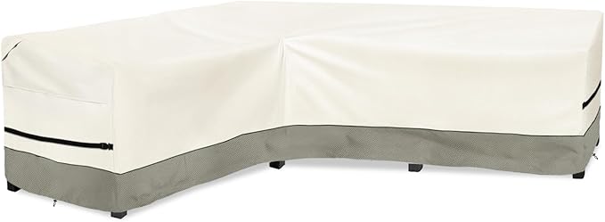 okcool Outdoor Sectional Sofa Cover Waterproof-L-Shaped Patio Furniture Covers for 6-Seater Outdoor Sectional Furniture Couch 85"(110''L) x 32''D x 31''H,White&Grayish Green