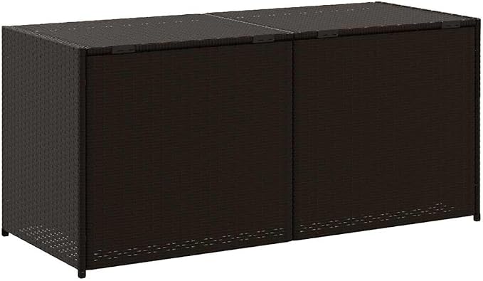 Brown PE Rattan Garden Storage Box Medium Size with Powder-Coated Steel Frame for Outdoor Organization, 283L Outdoor Storage Box, Garden Black