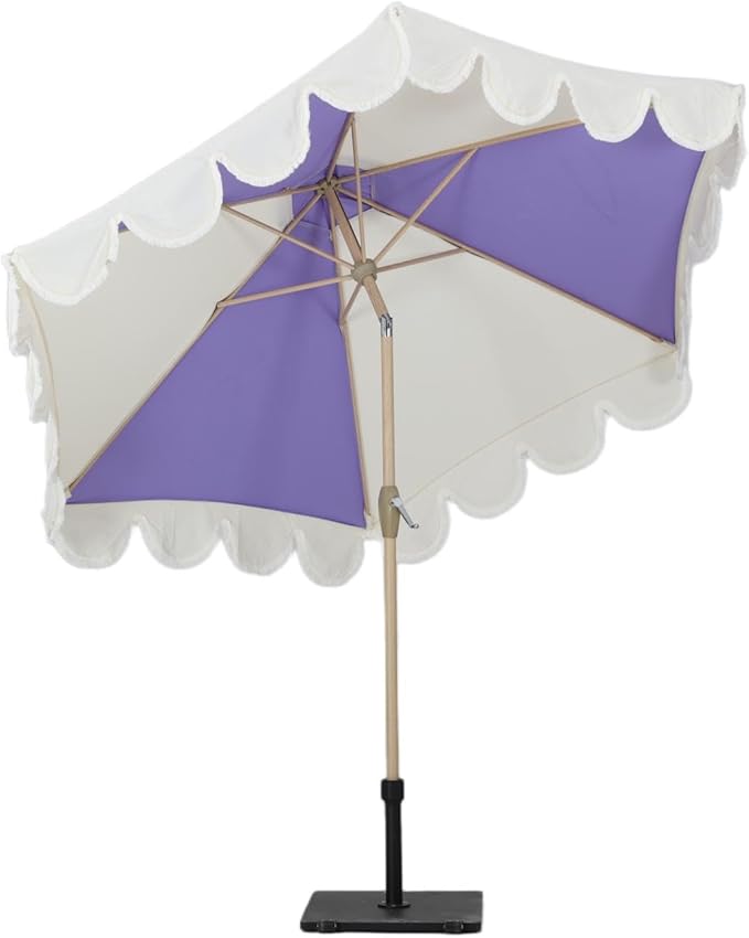 Tempera 9ft Purple Scalloped Patio Umbrellas Outdoor Table Umbrellas with Fade Resistant Canopy, 8 Sturdy Rids, Elegant Vintage Umbrellas for Lawn, Pool, Deck, Balcony