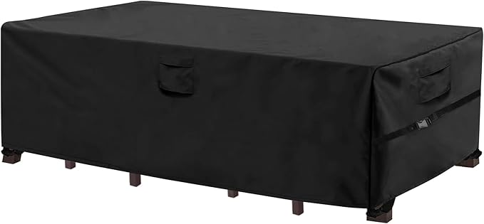 WOMACO Heavy Duty Patio Table Cover, Waterproof Outdoor Furniture Cover (Black, Rectangle - 75" x 47" x 24")