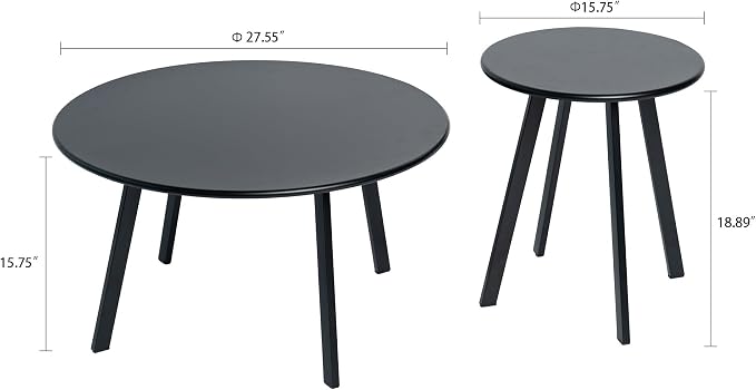 Nesting Side Table Set of 2, Modern Black Metal Wire Round End Tables, Industrial Accent Tables for Patio, Balcony, Living Room, Garden (Black Table)