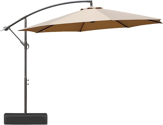 BPS 10ft Patio Umbrella with Base Included, Outdoor Offset Cantilever Umbrella with Easy Tilt Adjustment, UV-Blocking Polyester Shade, 8 Ribs for Backyard, Poolside, Lawn and Garden