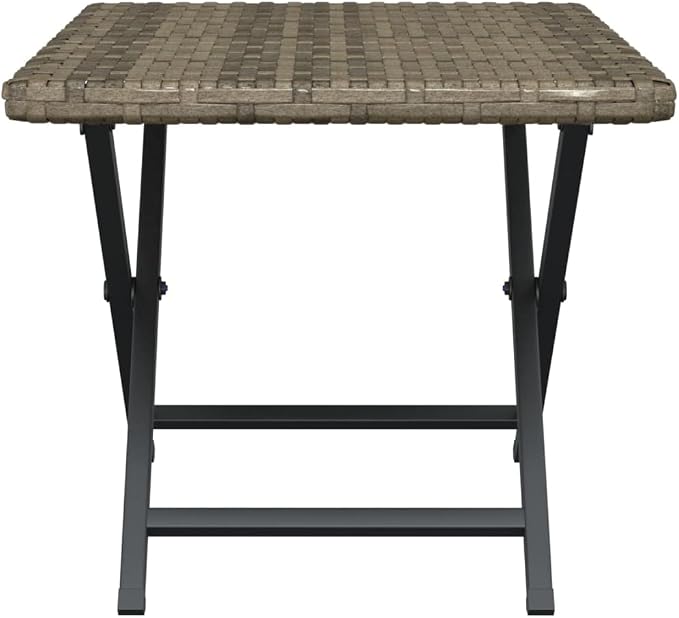 vidaXL Folding Table, Outdoor Garden Furniture Foldable Table, Patio Picnic Table for Porch Deck Lawn Garden Backyard, Gray Poly Rattan