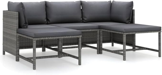 5-Piece Modular Outdoor Furniture Set, Grey PE Rattan Corner Sectional Sofa w/ 2 Ottomans, 23.6" Square Pieces, Powder-Coated Steel Frame for Patio, Balcony, Garden & Porch