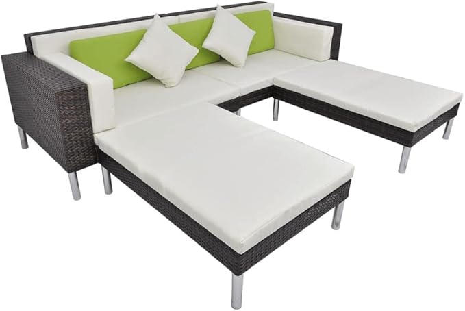 vidaXL Patio Furniture Set 4 Piece, Patio Conversation Set with Cushions, Sectional Sofa with Coffee Table, Wicker Furniture for Garden, Poly Rattan Brown