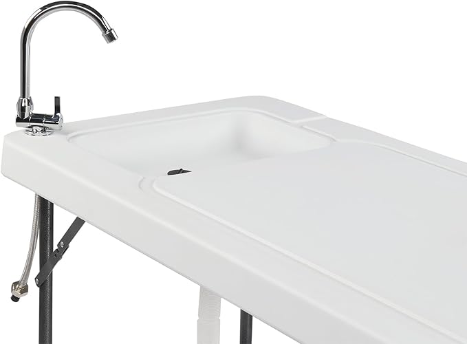 Outdoor Sink Fish Cleaning Table,Folding Fish Cleaning Table, Portable Camping Tables,Portable Camping with Cutting Tables with Sink Faucet,Outdoor Fillet Station for Picnic, White