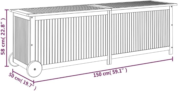 Wooden Patio Storage Box Outdoor Storage Container with Wheels for Patio Furniture Cushions, Acacia Wood Deck Box, Backyard Storage Box, 59.1"x19.7"x22.8" Solid Wood Acacia,-876