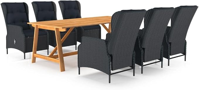 7 Piece Patio Dining Set,Outdoor Bar Table,Patio Bar Set,Modern Outdoor Furniture,Dining Bench with Back,Bistro Set,for Patio Deck Garden,Backyard & Lawn,Dark Gray