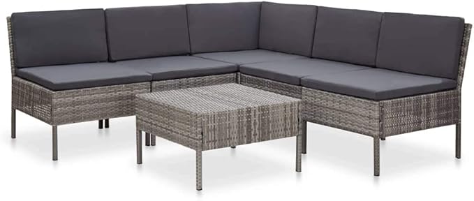 Patio Lounge Set with Cushions,Outdoor Furniture,Outdoor Furniture Sets,Patio Conversation Sets,for Garden,Deck,Backyard,6 Piece Poly Rattan Gray