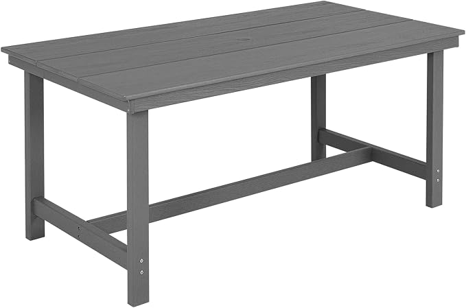 FUNBERRY Outdoor Dining Table, HDPE 6-Person Patio Table with Umbrella Hole | Wood-Grain, HDPE All Weather, No Rot or Rust or Crack, UV Fade Shield, 220LBS Weight Capacity, Easy-Clean for Outside