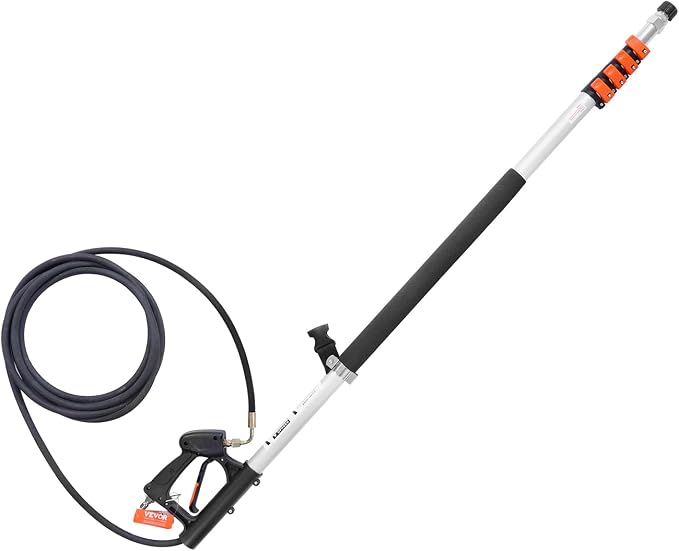 VEVOR Pressure Washer Telescoping Wand, 24 ft, 4000 psi, Telescopic Spray Wand with Power Washer Extension Wands, Gutter Cleaner, Pivoting Coupler, 7 Spray Nozzle Tips and Adjustable Support Harness