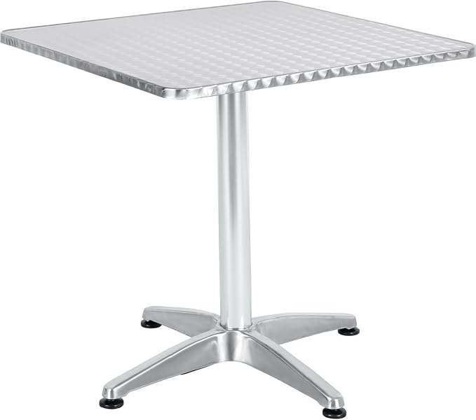 BTEXPERT Indoor Outdoor Restaurant Stainless Steel Aluminum + 2 Silver Gray Metal Slat Stack Commercial Lightweight, 2 Chairs with a 27.5" Square Table