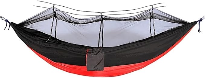 Hammock. Outdoor Camping Parachute Cloth Portable Anti Rollover and Anti Mosquito Hammock .Hammocks for Outside(Black Red)