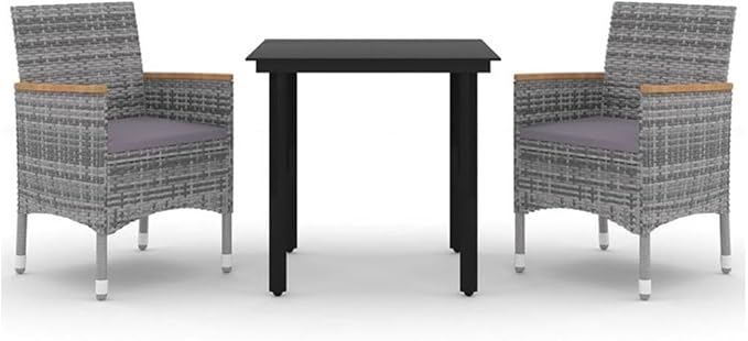Afuera Living Contemporary Patio Dining Set, Poly Rattan in Gray, 31.5 x 31.5 x 29.1 in, Square Table with Cushioned Chairs, Weather-Resistant, Powder-Coated Steel Frame, Modern Design for Garden or