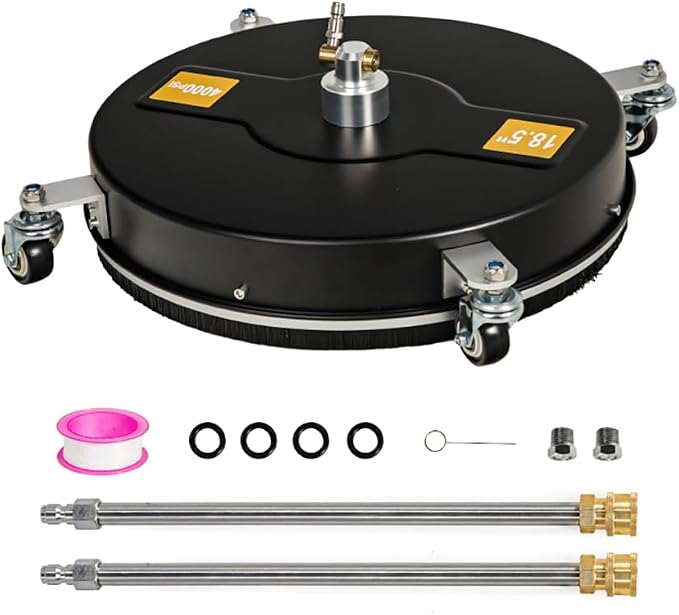 SCITOO 18.5" Pressure Washer Surface Cleaner 4000 PSI with 4 Wheels,1/4" Quick Connector and Washer Accessories for Concrete, Patio, Sidewalk, Deck and Driveways