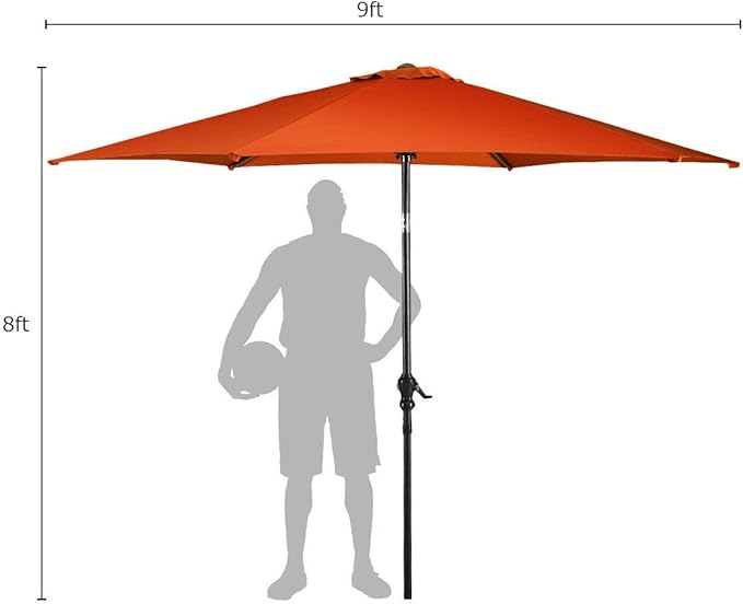 Giantex 9ft Patio Umbrella Outdoor, Market Table Umbrella w/Push Button Tilt and Crank, 180G Polyester Fabric and Sturdy Ribs, Sun Canopy Umbrellas for Patio Garden Beach Deck Pool