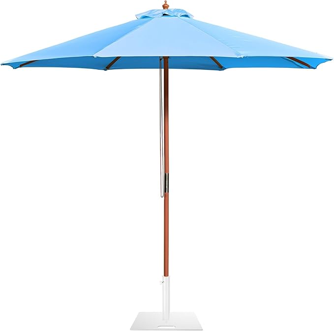 Yescom 9ft Coastal Solid Wood Umbrella Pulley Lift Commercial Base with Wheel Included for Seaside Restaurant Terrace Poolside Beach Club