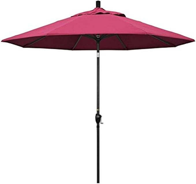 California Umbrella 9' Rd Pacific Trail Series Aluminum Patio Umbrella, Crank Lift, Push Button Tilt, Black Finish, Sunbrella Hot Pink Fabric