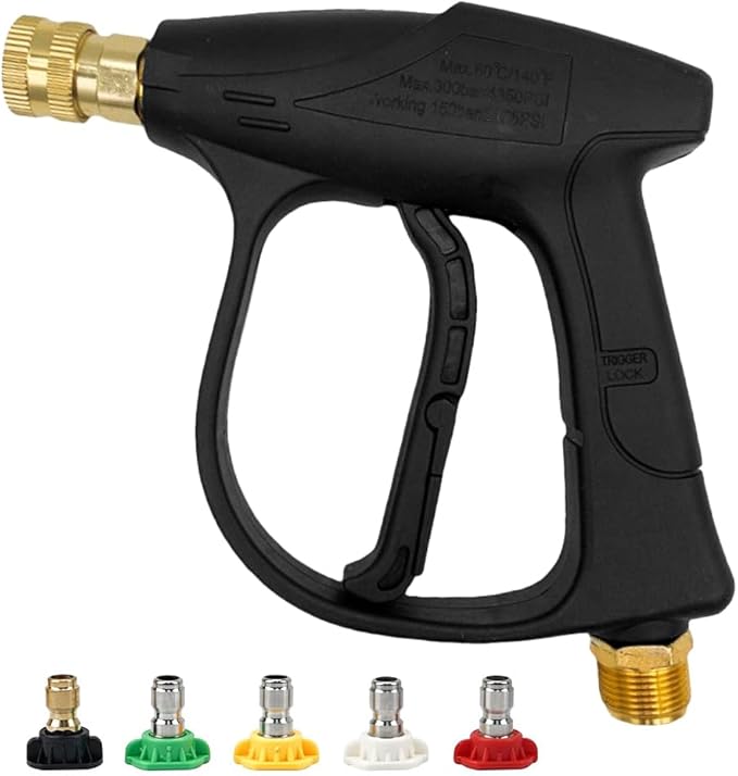 Car High Pressure Washer Gun, 4350 PSI M22-14 Thread Power Washer Short Gun with 1/4" Outlet Quick Connect & 5 Nozzles, Auto Washing Pressure Sprayer Tool, Universal for Vehicles