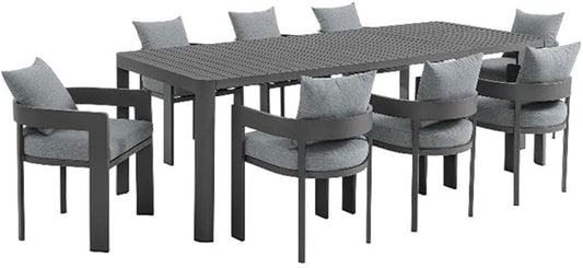 Modway Tahoe Aluminum 9-Piece Patio Dining Set in Gray Gray