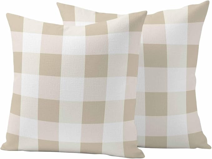 Buffalo Yellow Plaid Outdoor Waterproof Throw Pillow Covers Set of 2, 16"x16", Spring Simple Pattern Decorative Pillow Covers Outside Cushion Case for Patio Porch Garden