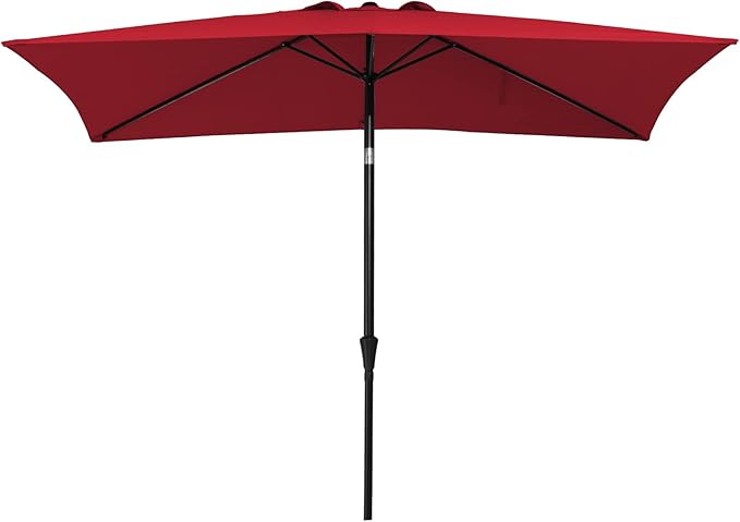 MEWAY 6.6 * 10ft Rectangular Patio Umbrella Market Outdoor Garden Table Deck Backyard Pool Sunshade Umbrella with Tilt, Crank and UV Protection(6.6 * 10 ft, Red)