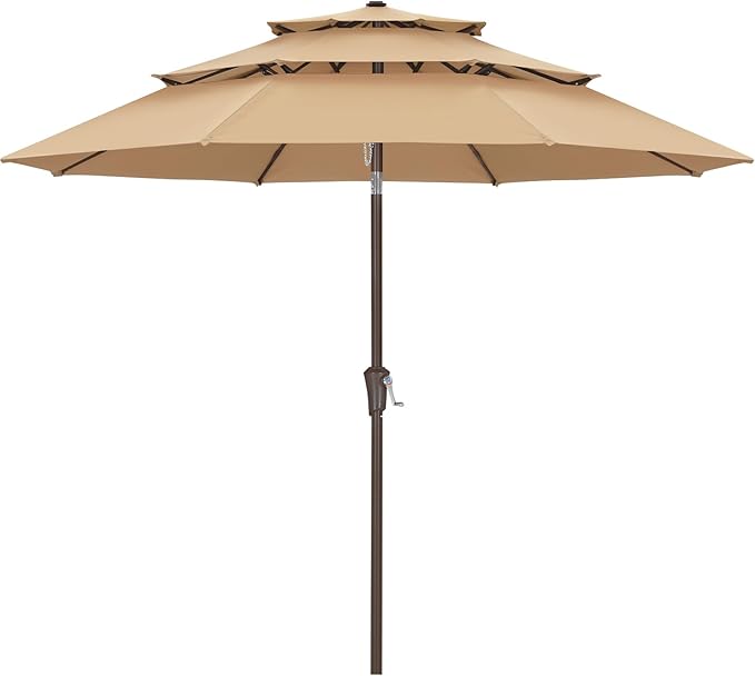 ABCCANOPY 10Ft 3 Tiers Market Umbrella, Outdoor Table Umbrella for Patio, Deck, Backyard (Khaki)