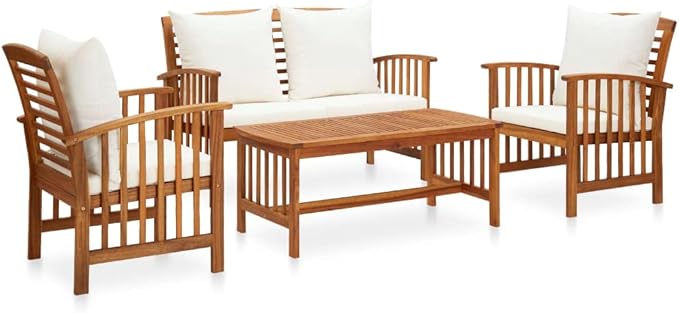 Patio Lounge Set with Cushions,Outdoor Patio Furniture,Outdoor Chat Conversation Set,Garden Furniture Sets,for Patio,Backyard,Garden,4 Piece Solid Acacia Wood