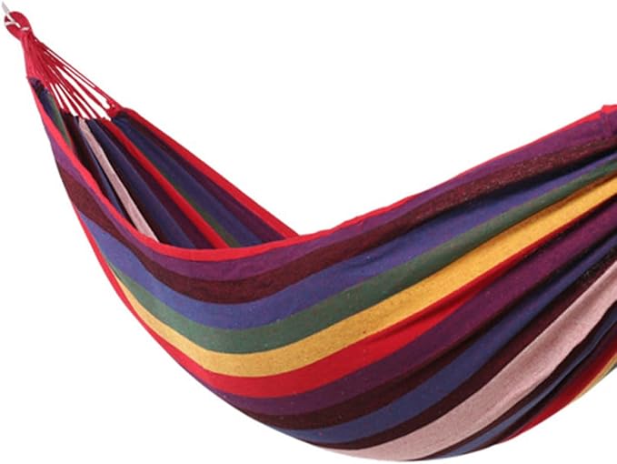 Beaupretty Canvas Swing Hammock Outdoor Hanging Chair 200x80cm Thickened Rainbow Camping Garden Patio Hammock for Travel and Backyard Use