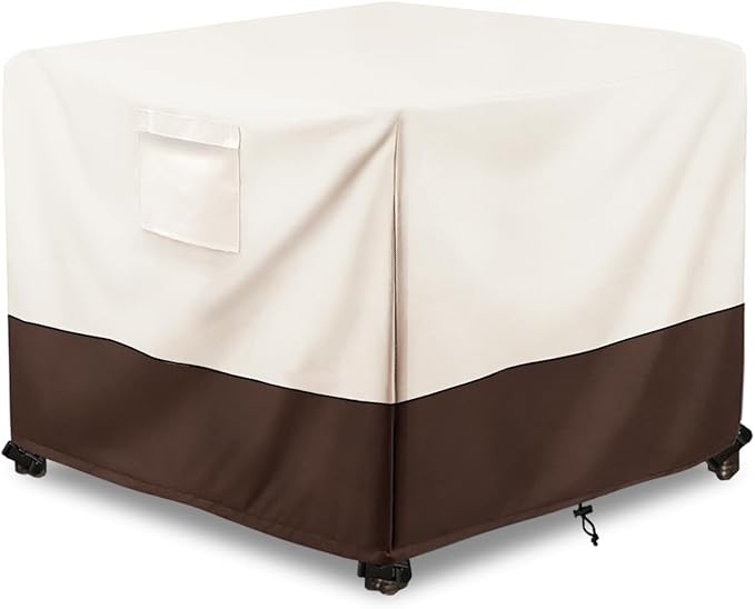 Patio Ottoman Cover Waterproof Patio Wicker Side Table Cover, 25W x 25D x 18H Inches Outdoor Lawn Patio Furniture Covers, Beige