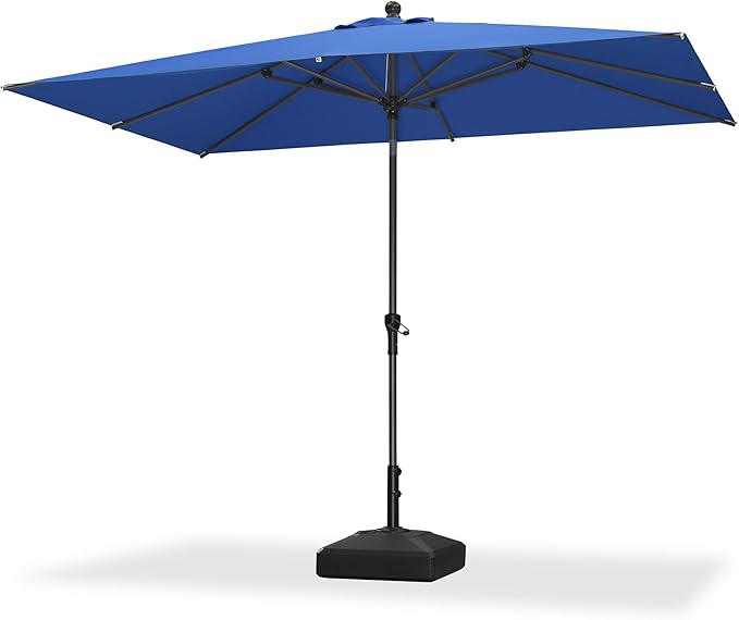 PURPLE LEAF 10' x 6.5' Rectangular Patio Umbrella Outdoor Table Umbrella Aluminum Frame Market Umbrella Sun Umbrella with 8 Sturdy Ribs & Tilt for Garden Deck Lawn & Pool Sky Blue