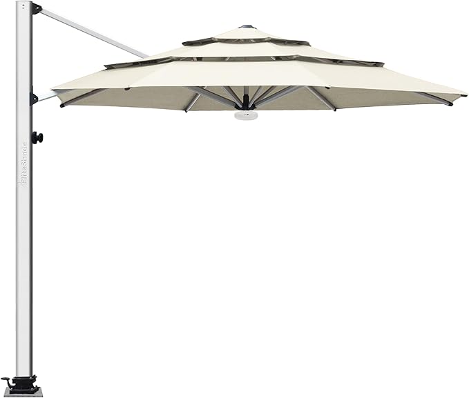 EliteShade USA APOLLO 3-Tier 11FT Full Aluminum Cantilever Patio Umbrella for Outdoor restaurant Garden Courtyard Deck Pool and Marketing with Light,Natural