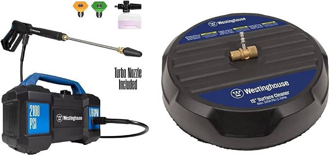 Westinghouse ePX3100v Electric Pressure Washer, 2100 Max PSI 1.76 Max GPM, Built-in Carry Handle & Universal 15” Pressure Washer Surface Cleaner Attachment