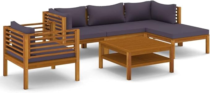 Patio Lounge Set with Cushion,Patio Furniture Sets,Patio Conversation Sets,Outdoor Furniture Sets,for Garden,Backyard,Outdoor,6 Piece Solid Acacia Wood