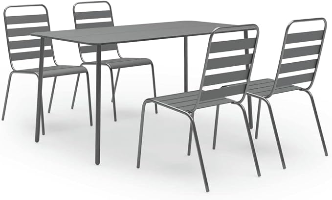vidaXL Steel with E-Coated and Powder-Coated Dining Set in Dark Gray