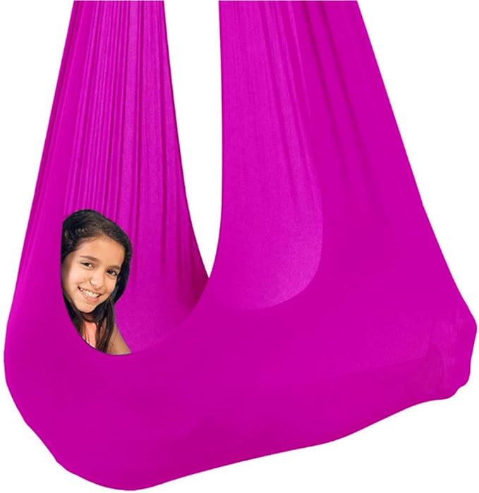 Sensory Swing for adults Indoor kids Therapy Swing Calming Snuggle Hammock durable soft strong fabric swing Excellent stretchability Includes Hanging Hardware ( Color : Rose Red , Size : 1.5M x 2.8M )