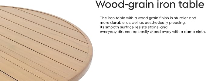 47" Round Wood Patio Table with Umbrella Hole,Outdoor Dining Table with Steel Frame for Patio Garden Deck Dining Room Office