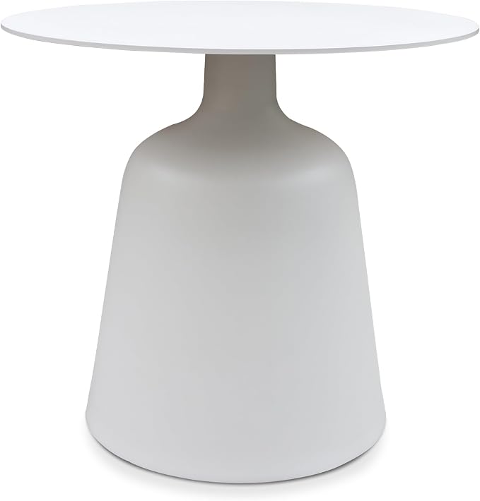 Round Patio Coffee Table: All Weather Aluminum Accent Table, Small End Table for Compact Condo, Outdoor Indoor Side Table for Balcony Poolside Porch Cafe Bistro, φ19.7''x18''(H), White