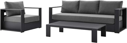 Modway Tahoe Aluminum 3-Piece Outdoor Patio Set in Gray Charcoal