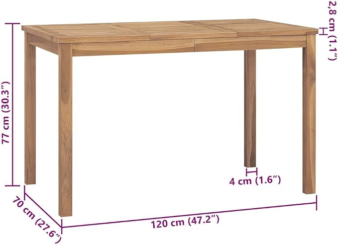 vidaXL Patio Dining Table, Patio Table, Garden Table, Garden Furniture for Front Porch Deck Lawn Backyard Terrace, Farmhouse, Solid Teak Wood