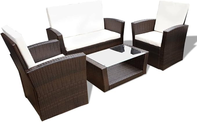 Patio Lounge Set with Cushions,Outdoor Patio Furniture,Conversation Furniture,Patio Furniture Sets,for Terrace,Garden,Backyard,4 Piece Poly Rattan Brown