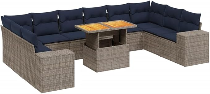 vidaXL Patio Sofa Set with Cushions 11 Piece, Outdoor Sectional Sofa Couch, Patio Conversation Set for Garden Backyard, Gray Poly Rattan