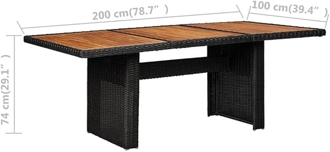 Afuera Living Contemporary Outdoor Dining Set, Black and Dark Gray Finish, PE Rattan with Powder-Coated Steel Frame, 78.7 x 39.4 x 29.1 in Table, Seats 6, Cushioned Chairs, Modern Patio Furniture for