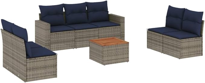 vidaXL Patio Sofa Set with Cushions 8 Piece, Outdoor Conversation Set, Patio Furniture Set for Balcony Garden, Modern Style, Gray Poly Rattan