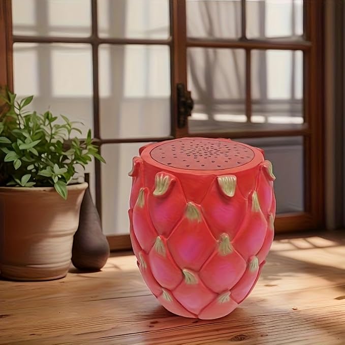 anwickjeff 14'' Garden Fruit Design Stool, Decorative Patio Side Tables for Outside/Indoor, Drum Table & Plant Stands Stools for Patio Balcony Living Room, Home Decor, Weather-Resistant (Red, Dragon)