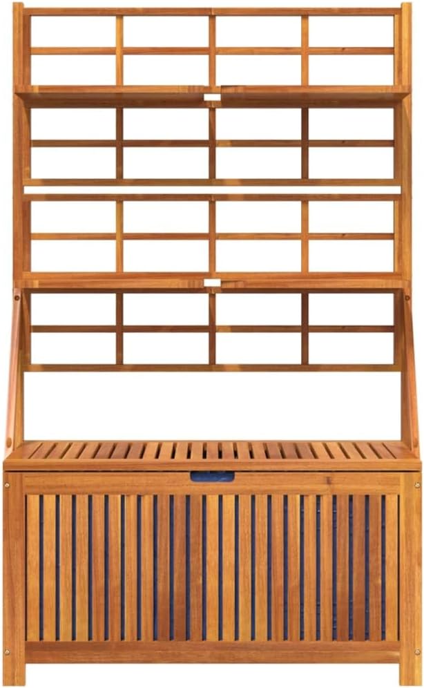 Outdoor Storage Box with Trellis 39"x19.7"x63" Solid Acacia Wood for Patio Garden, Waterproof Tool Chest with 4 Shelves, Decorative Plant Stand for Climbing Flowers and Organizing Yard Tools