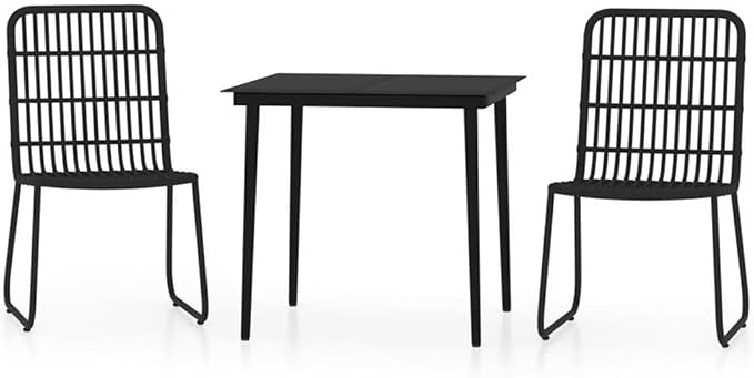 Afuera Living 3-Piece Patio Dining Set, Powder-Coated Steel Frame, PE Rattan Chairs, Glass Tabletop, Black Finish, 31.5 in Compact Table for Garden, Balcony, Terrace, Outdoor Alfresco Dining