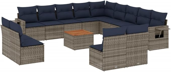 vidaXL Patio Sofa Set with Cushions 14 Piece, Outdoor Conversation Set, Sectional Sofa for Balcony Garden, Patio Furniture, Gray Poly Rattan