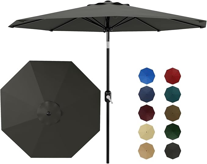 10Ft Patio Umbrella - 8 Sturdy Ribs Outdoor Table Umbrella with Crank Lift & Push Button Tilt - Market Umbrella for Pool, Deck, Yard, Garden - Turquoise